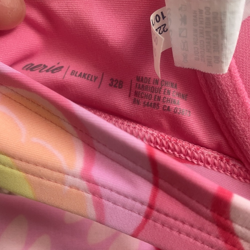 Aerie Pink Yellow Floral Tie Bikini Top - Picture 5 of 5